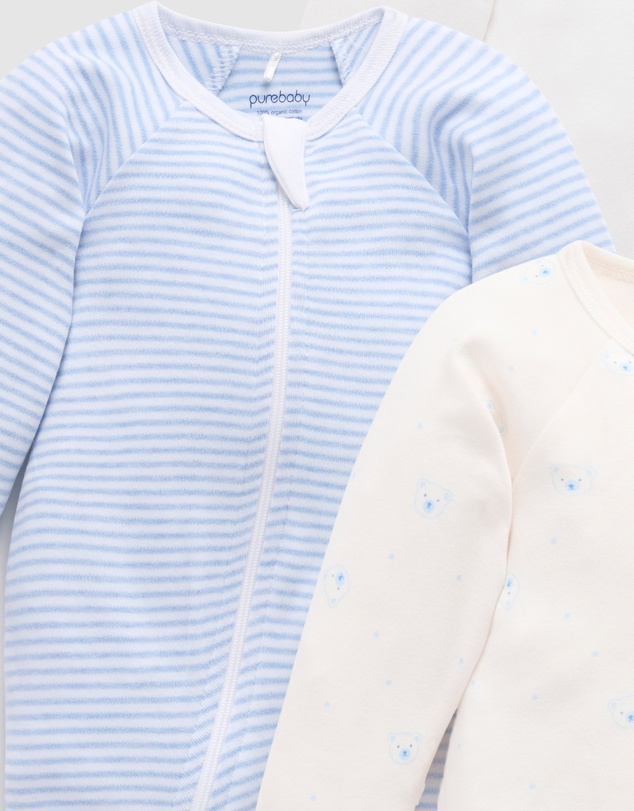 Purebaby - 2 Pack Zip Growsuit -Babies