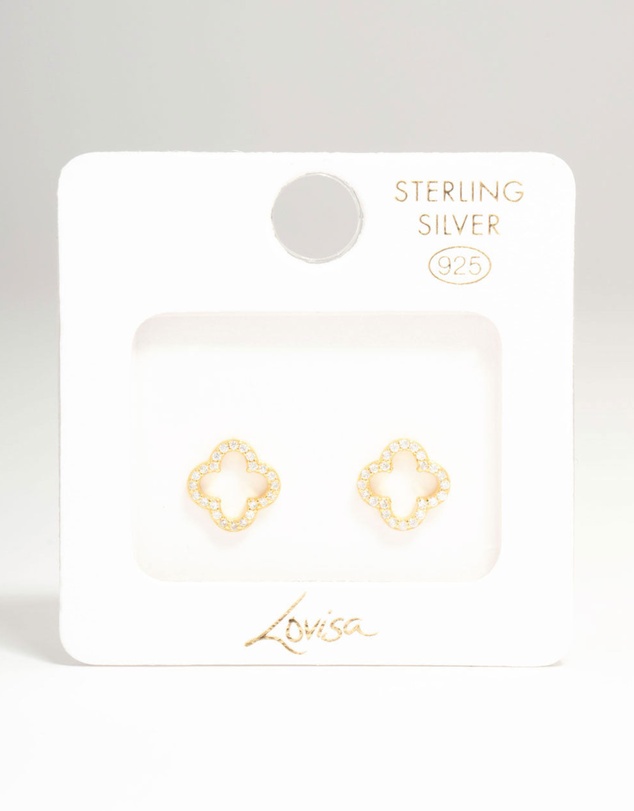 Lovisa - Gold Plated Sterling Silver Cubic Zirconia Flower Stud Earrings