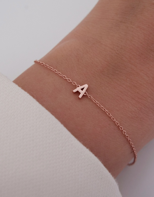 The Silver Collective - Petite A-Z Letter Bracelet Rose Gold - A