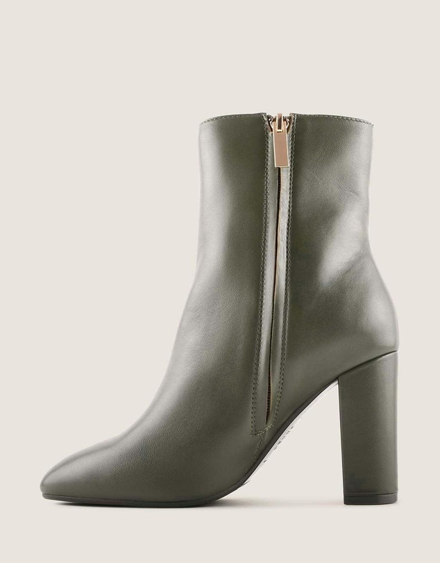Shelly Shen - Stella Heel Ankle Boots Dark Olive Leather