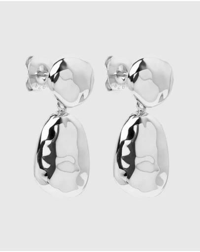 Najo - Double Pebblet Silver Stud Earrings