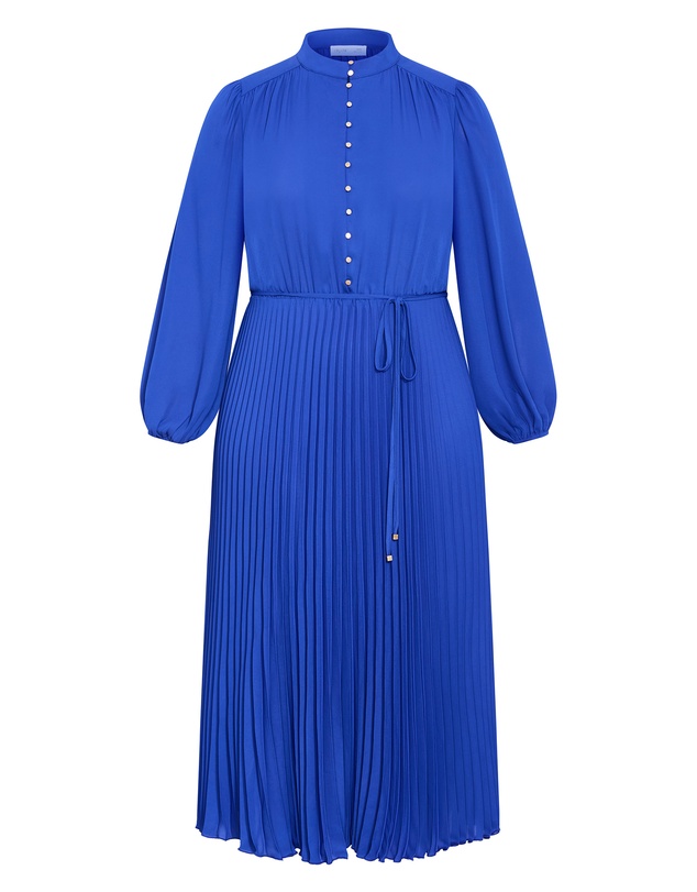 City Chic - Plus size Halle Long Sleeve Pleat Dress - cerulean
