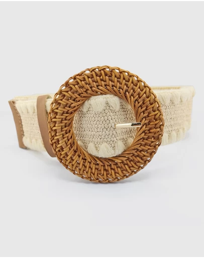 Miz Casa and Co - Patterned Cream Rattan Woven Belt