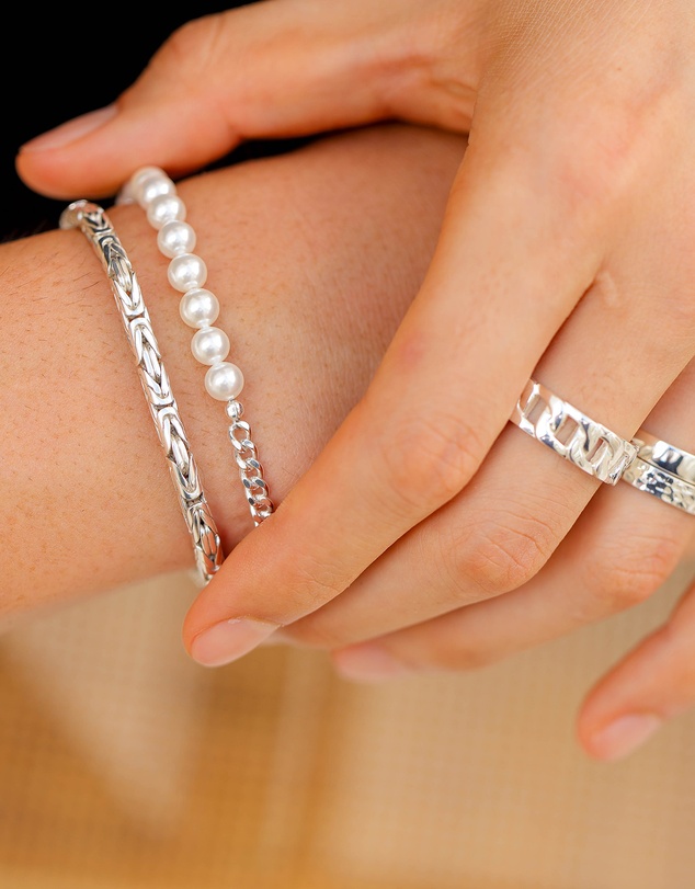 Kuzzoi - ICONIC EXCLUSIVE - Bracelet Men Trend Solid with shell core pearls in 925 sterling silver