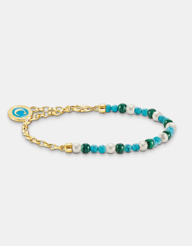 THOMAS SABO - Member Charm Bracelet with Pearls, Malachite and Charmista Disc Gold Plated