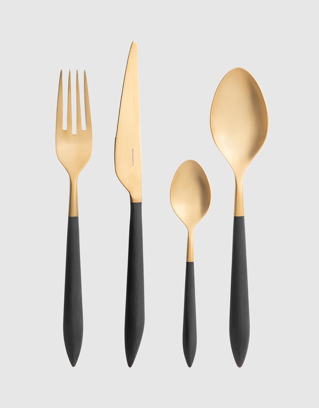 Bugatti - Ares Gold Plated 24-piece Cutlery Set - Black/Gold