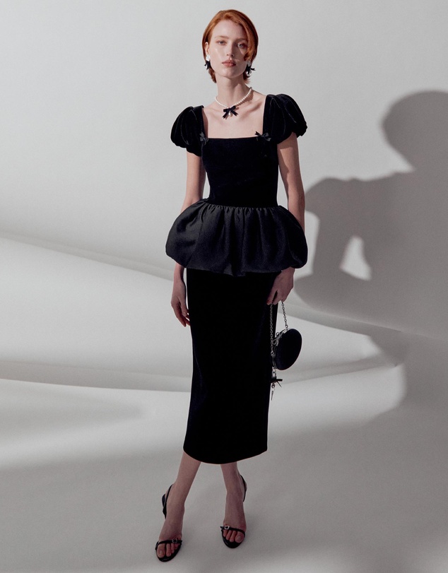 Self Portrait - Velvet Bubble Peplum Midi Dress