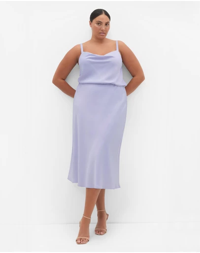 City Chic - Plus size Miranda Satin Midi Skirt - lilac
