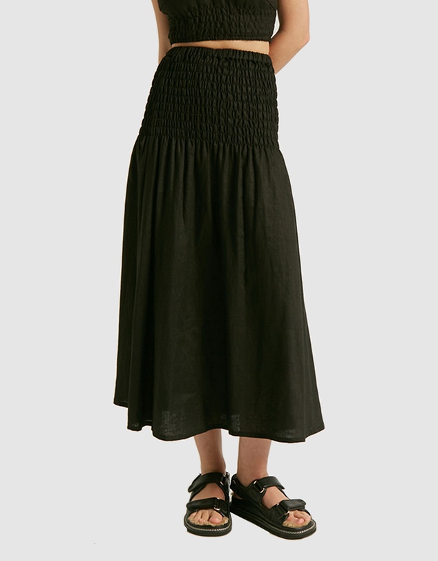 FRIEND of AUDREY - Chantille Shirred Linen Skirt