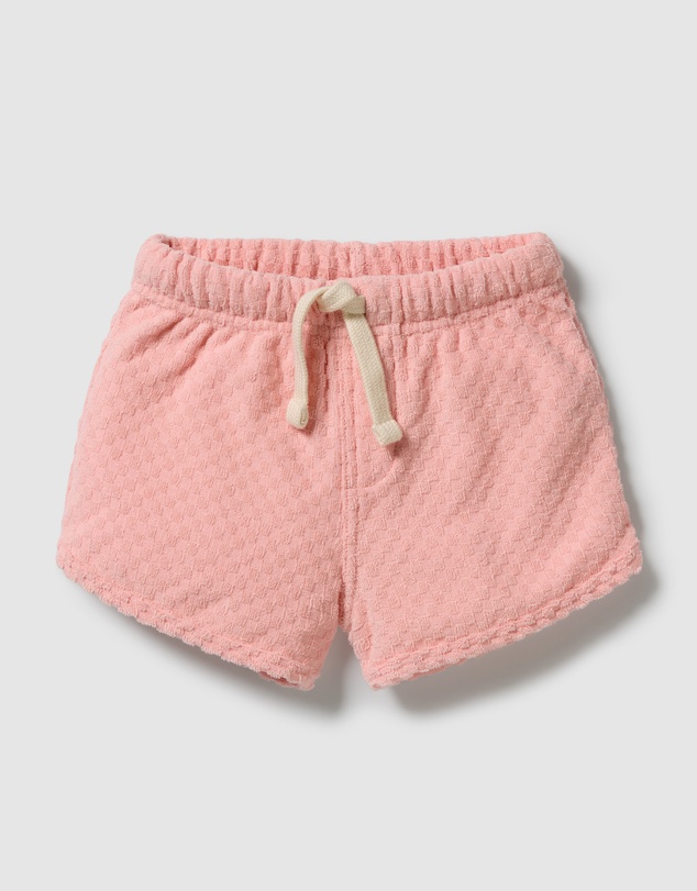 Wilson & Frenchy - Petal Pink Check Organic Terry Tie Shorts - Babies-Kids