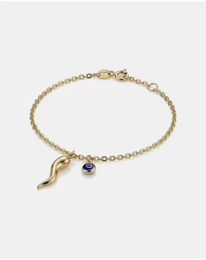 Zoe Olivia - 9K Gold Horn & Evil Eye Bracelet
