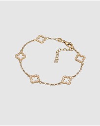 Elli Jewelry - Bracelet Clover Leaf with White Zirconia 925 Sterling Silver Gold-plated