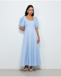 AERE - Portia Linen Puff Sleeve Midi Dress