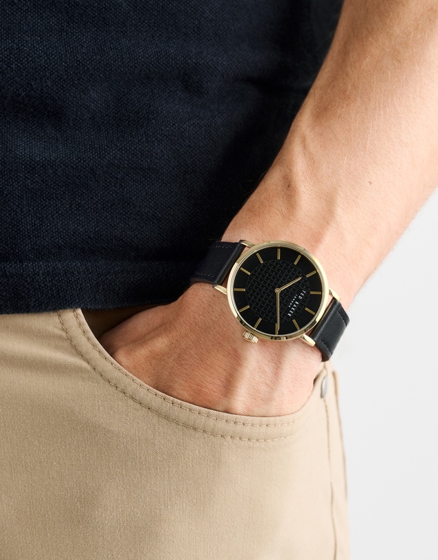 Ted Baker - Staciie Gents Gold-Tone Black Leather Watch