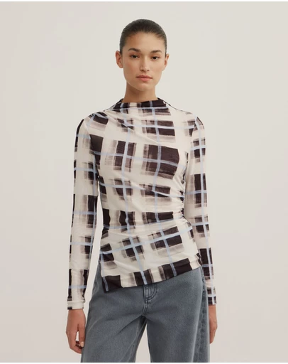 Witchery - Asymmetric Mesh Long Sleeve Top