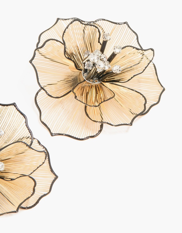 Lovisa - Gold Diamante Laser Cut Black Outline Full Flower Earrings
