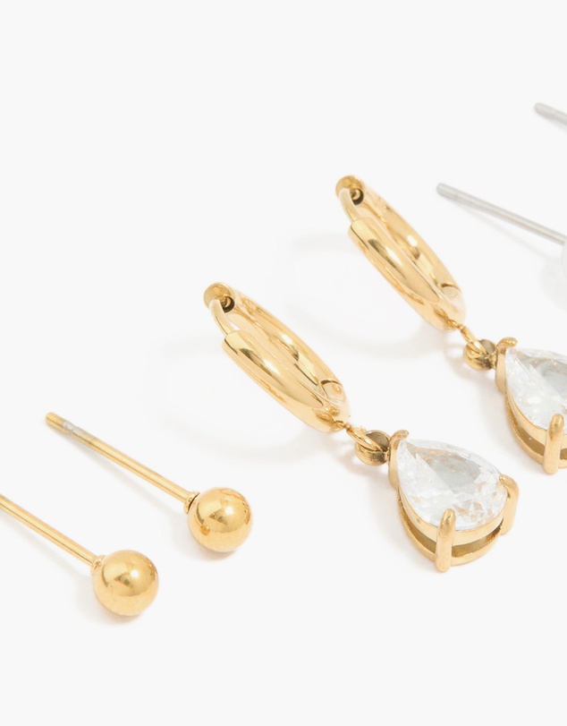 Lovisa - Waterproof Gold Plated Stainless Steel Cubic Zirconia & Pearl Ear Stacking Pack