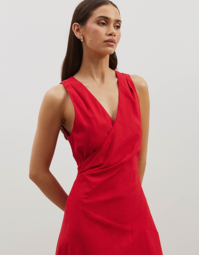 Atmos&Here - Stephanie Linen Blend Wrap Front Midi Dress