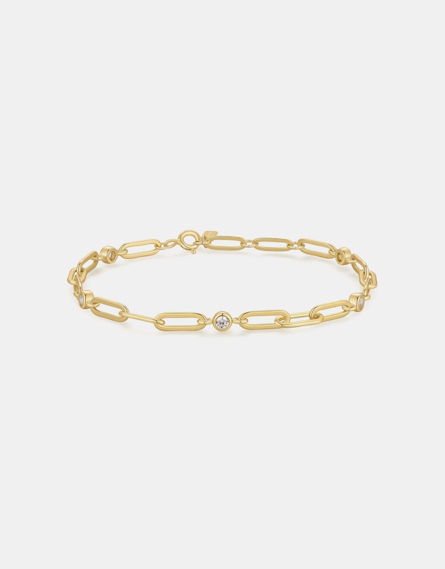 Ania Haie - Gold Bezel Station Paper Clip Chain Bracelet