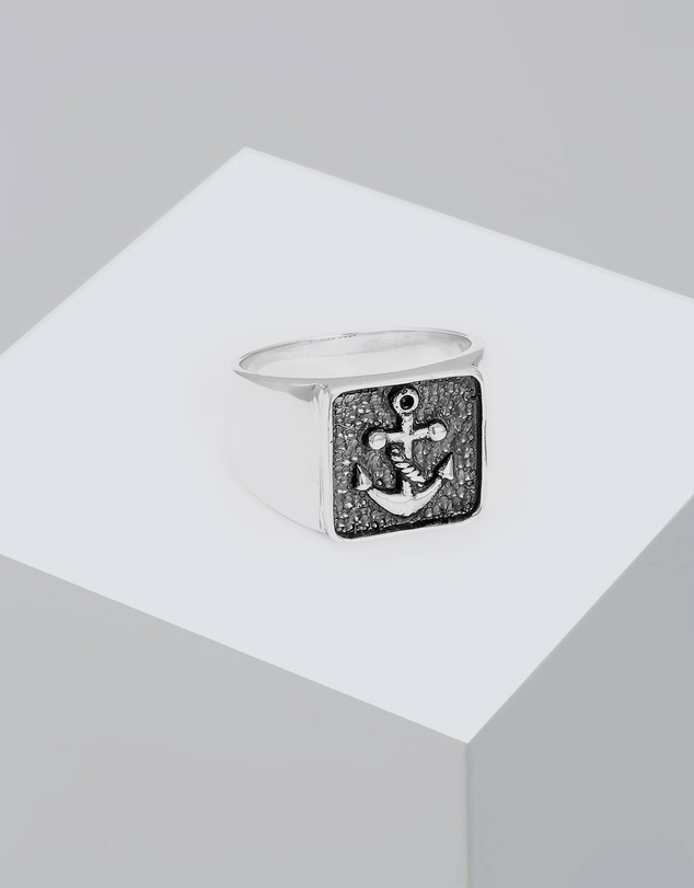 Kuzzoi - ICONIC EXCLUSIVE - Ring Men Signet Anchor Oxidized 925 Sterling Silver