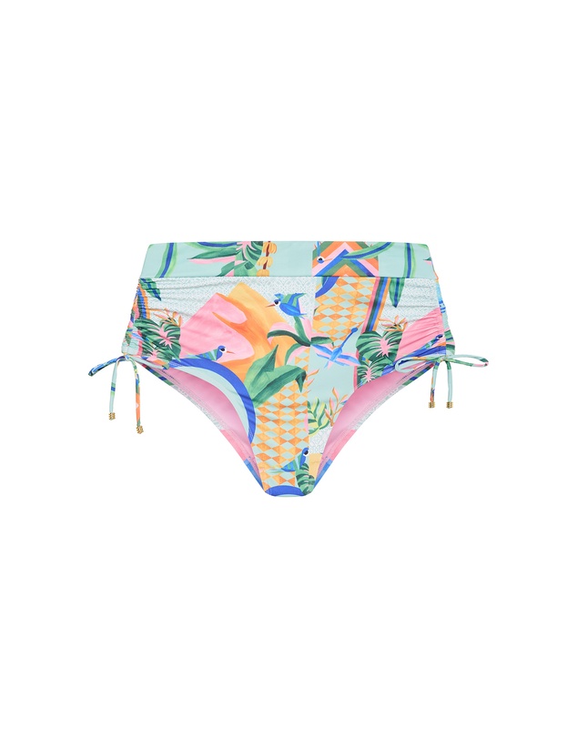 City Chic - Plus size Positano Print Hi Waist Bikini Brief - mint