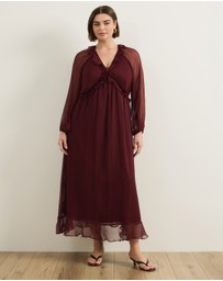 Atmos&Here Curvy - Tyla V-Neck Boho Midi Dress With Ruffle Detail