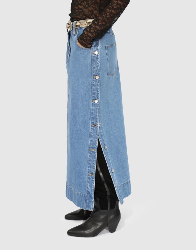 Belle & Bloom - Edge Line Denim Maxi Skirt with Side Buttons