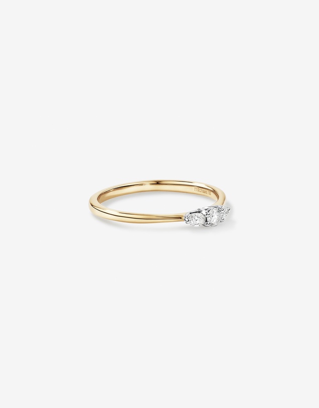Michael Hill - 0.15 Carat TW Three Stone Round Brilliant and Oval Cut Diamond Promise Ring in 10kt Yellow and White Gold