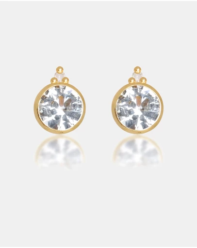 Georgini - Natural Aquamarine And Two Natural Diamond March Gold Earrings