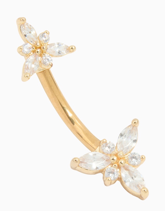 Lovisa - Gold Plated Titanium Diamante Double Dainty Flower Belly Bar