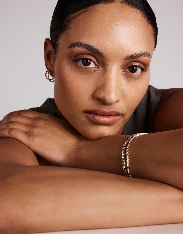 Michael Hill - 0.22 Carat TW Diamond and Created Emerald Huggie Hoop Earrings in 10kt Yellow Gold