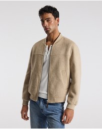 Calibre - Sherpa Collar Wool Bomber Jacket Neutral