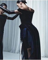 Carla Zampatti - Navy Velvet Organza Detail Gown