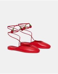 Kate Spade - Eloise Strawberry Smooth Leather Ankle Wrap Mule Flats