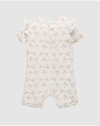 Kynd Baby - Day Or Night Short Sleeve Frill Onesie in Ivory Bow