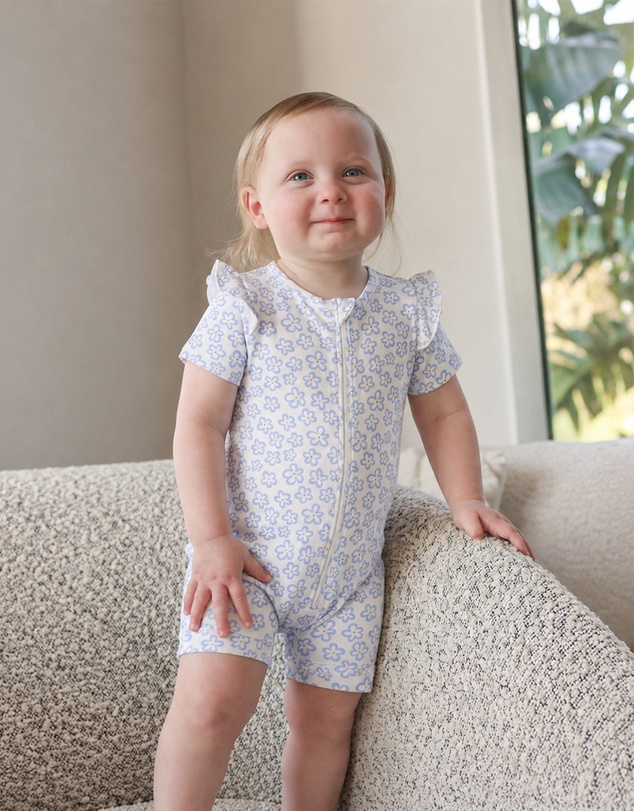Kynd Baby - Frill Short Sleeve Onesie in Hibiscus Blue