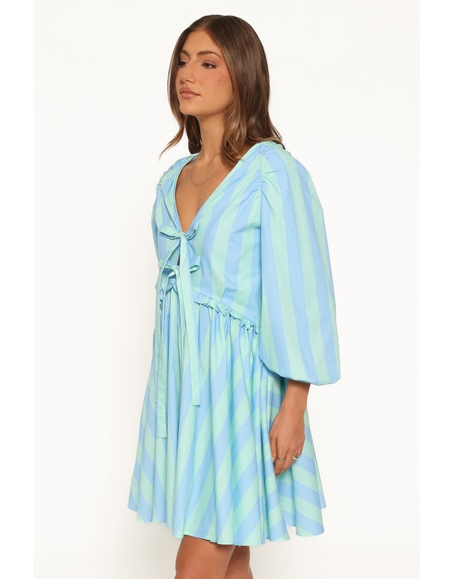Petal & Pup - Carletta Mini Dress - Green/Blue Stripe