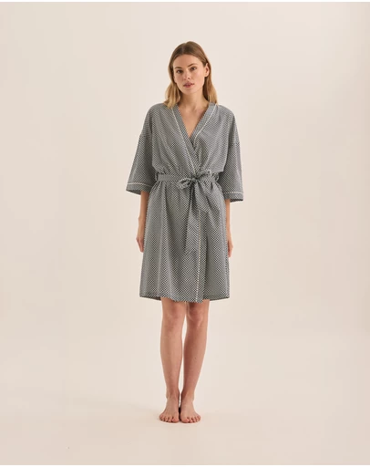 Gingerlilly - Indigo Navy Diamond Cotton Robe