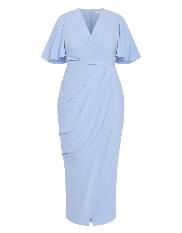 City Chic - Plus size Brae Faux Wrap Maxi Dress - soft blue