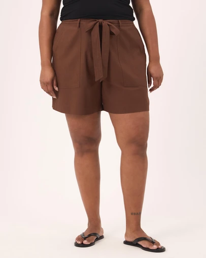 Atmos&Here Curvy - Ava Linen Blend Tie Waist Shorts