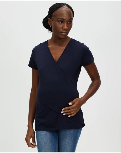 Angel Maternity - Maternity & Nursing Crossover Short Sleeve Tee
