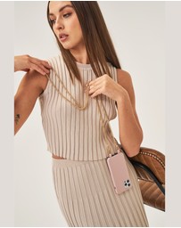 LOUVE COLLECTION - Dusty Pink Phone Case + Gaia Gold-Plated Crossbody Chain
