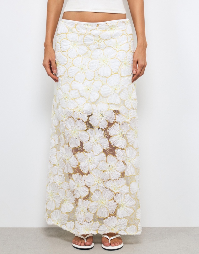 AERE - Loe Sequin Flower Maxi Skirt