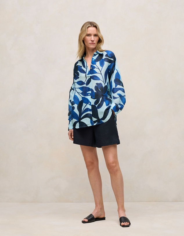 Trenery - Marea Linen Silk Resort Shirt in Pastel Blue