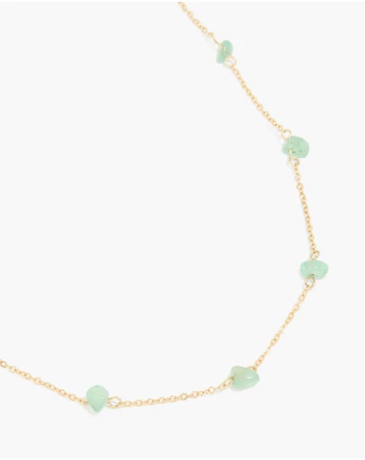 Lovisa - Waterproof Gold Plated Stainless Steel Green Semi Precious Stone Chip Necklace