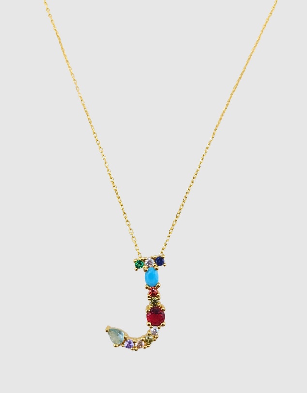 Izoa - Alphabet Letter Semi Precious Stone J Necklace