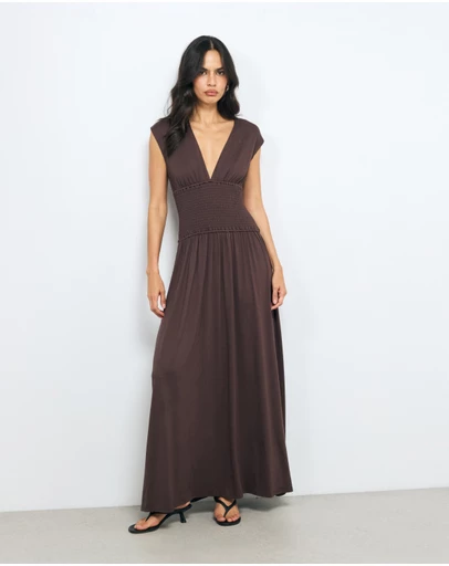 AERE - Cora Shirred Waist Maxi Dress