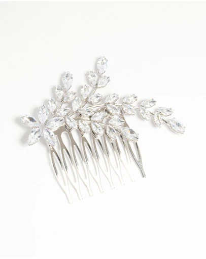 Lovisa - Silver Diamante Flower & Leaf Hair Comb