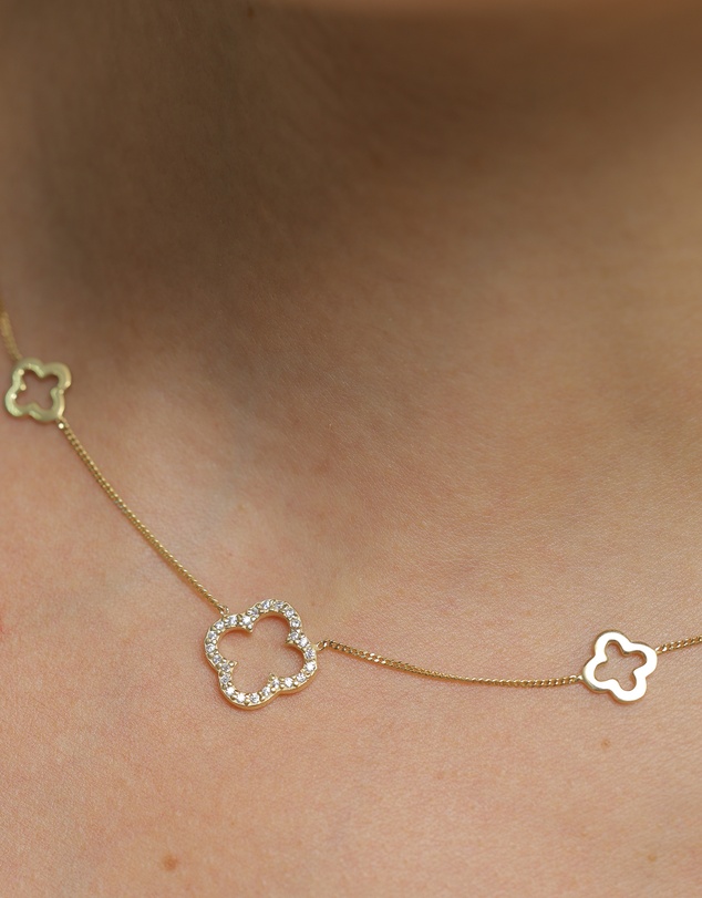 Elli Jewelry - Cloverleaf Zirconia Necklace in Gold-Plated 925 Silver