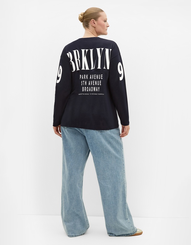 City Chic - Plus size Oversized Brklyn Long Sleeve Cotton Tee - navy